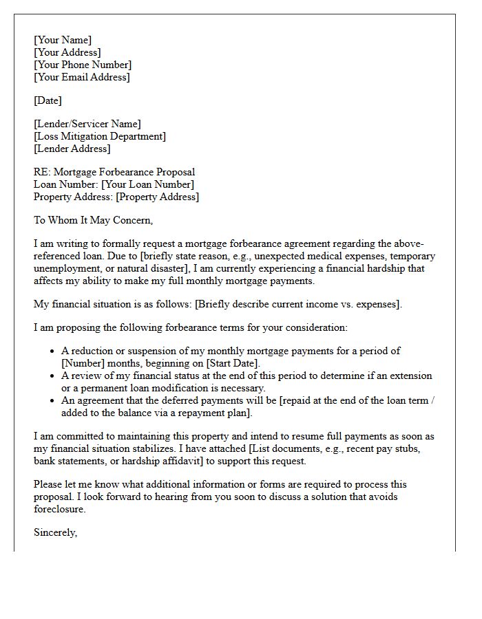 Initial Proposal Letter for Mortgage Forbearance Agreement