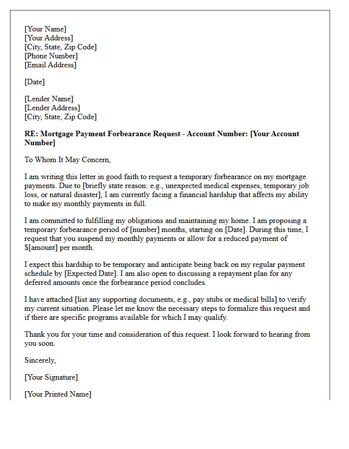 Good Faith Letter Proposing Temporary Mortgage Payment Forbearance