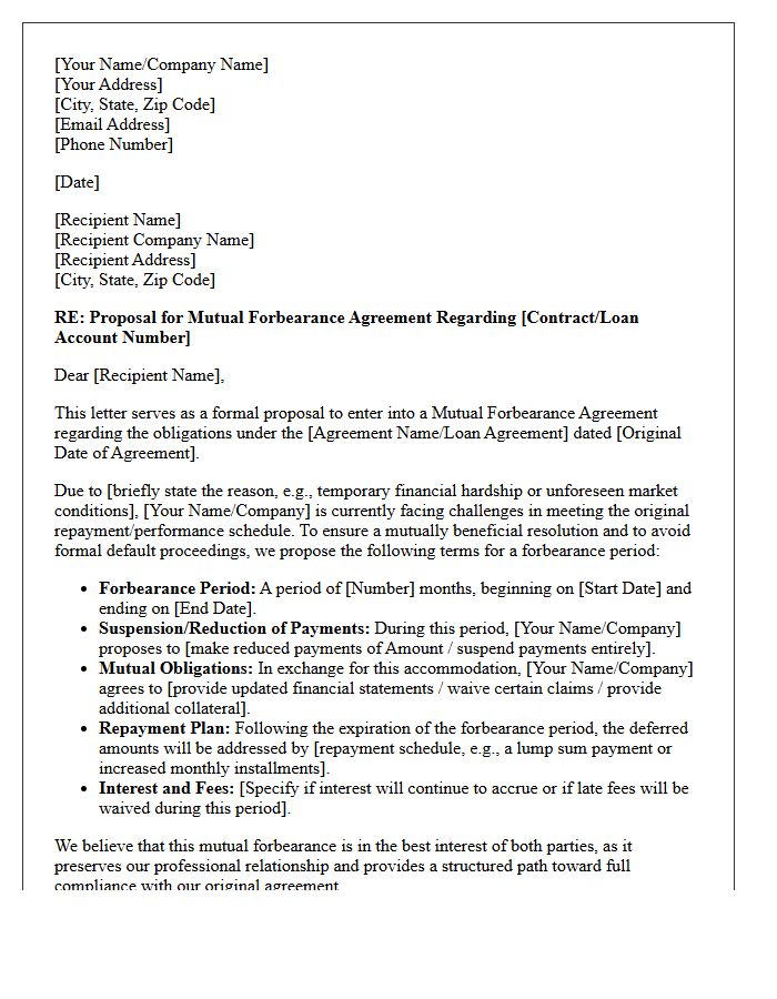 Mutual Forbearance Agreement Proposal Letter
