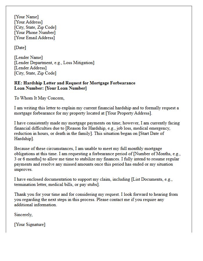 Financial Hardship Explanation Letter Proposing Mortgage Forbearance