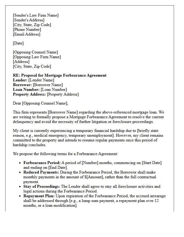 Counsel to Counsel Letter Proposing Mortgage Forbearance Agreement