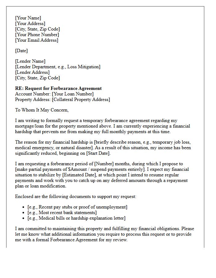 Secured Property Forbearance Agreement Request Letter