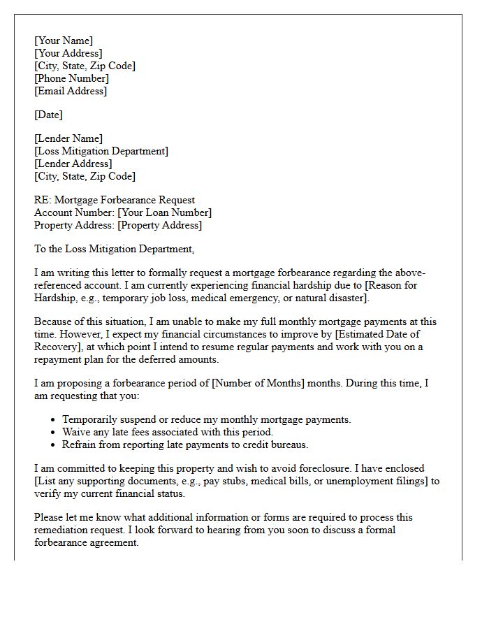 Mortgage Default Remediation Letter Proposing Forbearance