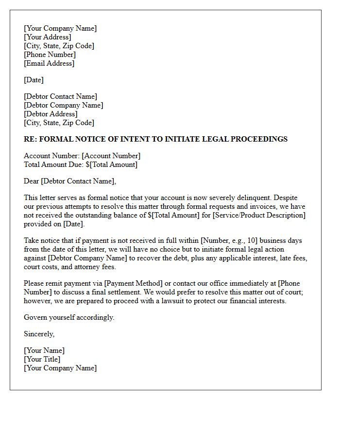 Commercial Debt Collection Notice of Intent to Sue Letter