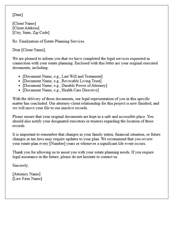 Estate Planning Finalization End of Matter Disengagement Letter