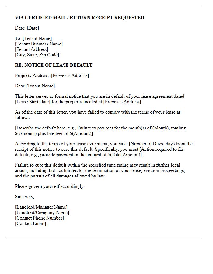 Commercial Lease Notice of Default Letter