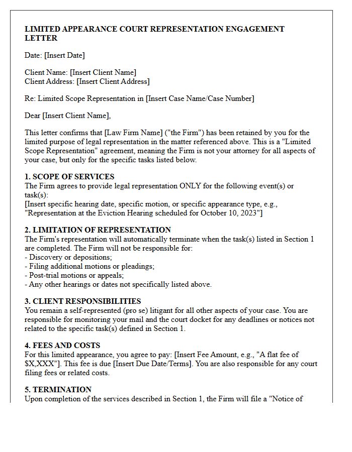 Limited Appearance Court Representation Engagement Letter