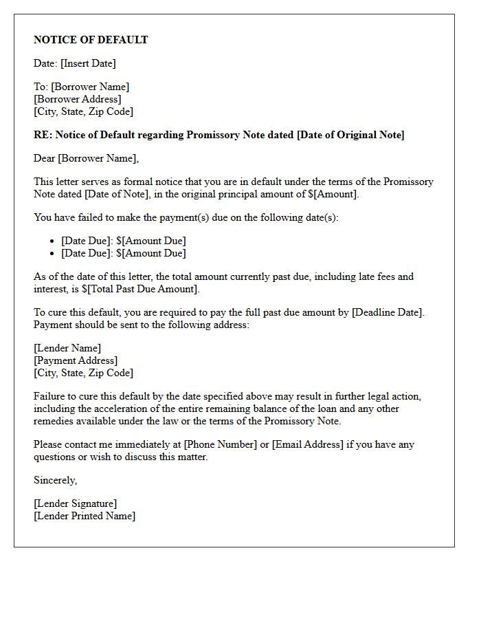 Promissory Note Notice of Default Letter
