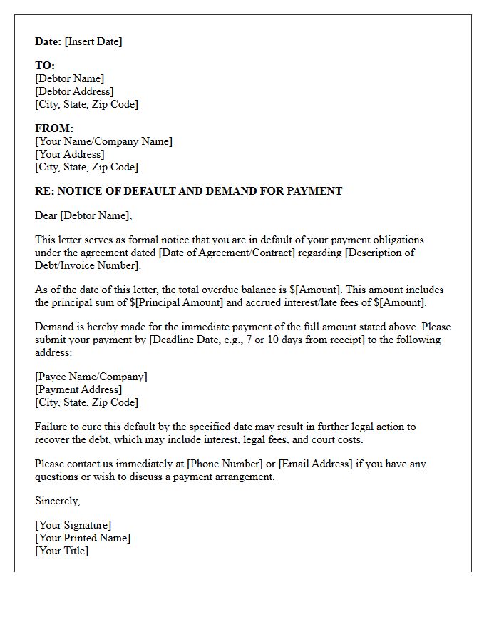 Notice of Default and Demand for Payment Letter