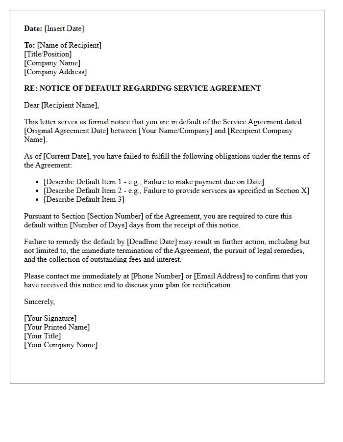 Service Agreement Notice of Default Letter
