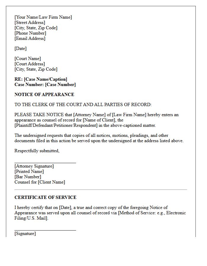 General Notice of Appearance Letter