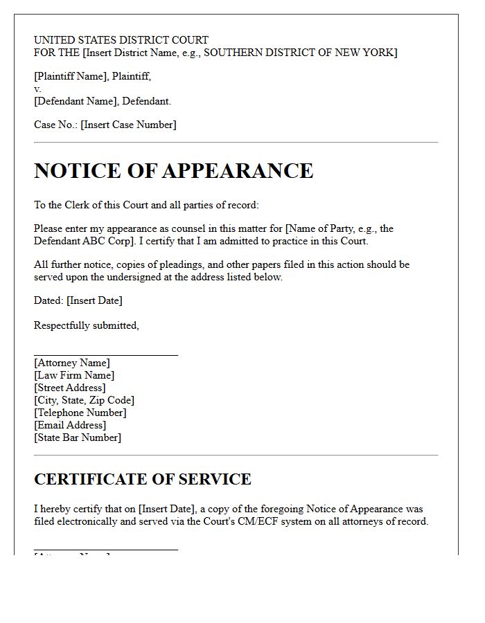 Federal Court Notice of Appearance Letter