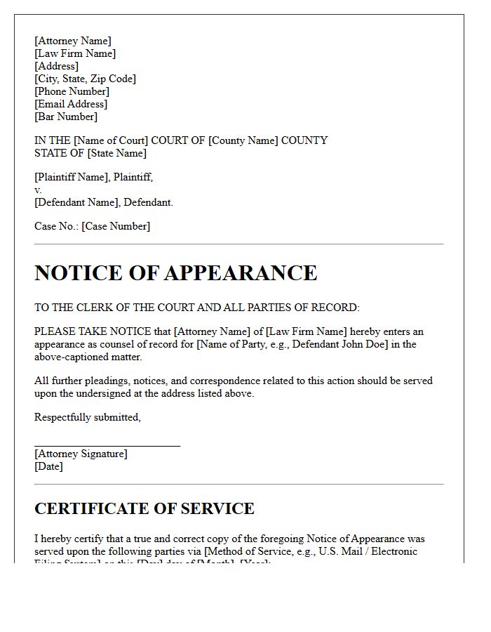State Court Notice of Appearance Letter