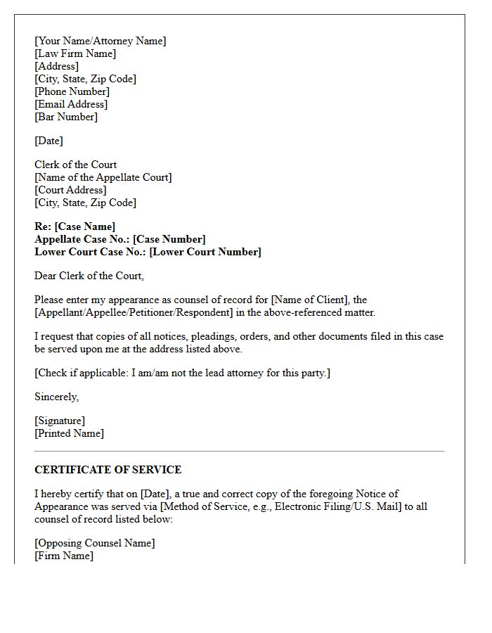 Appellate Court Notice of Appearance Letter
