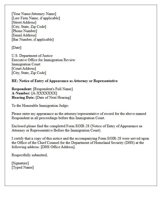 Immigration Court Notice of Appearance Letter