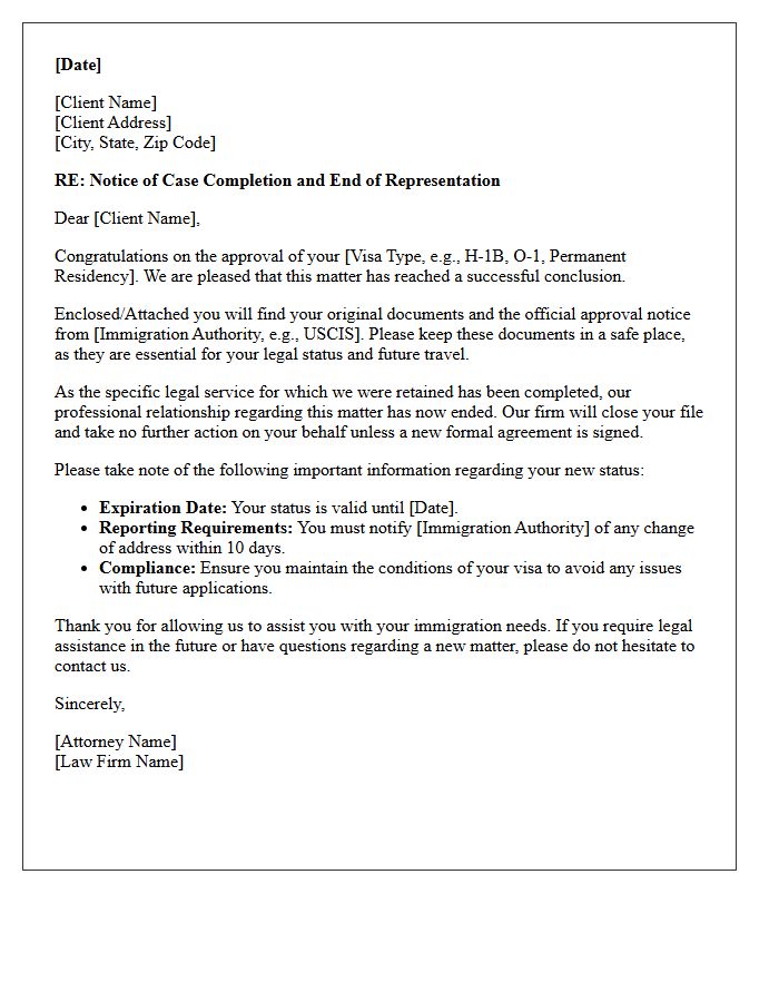 Immigration Visa Approval End of Matter Disengagement Letter