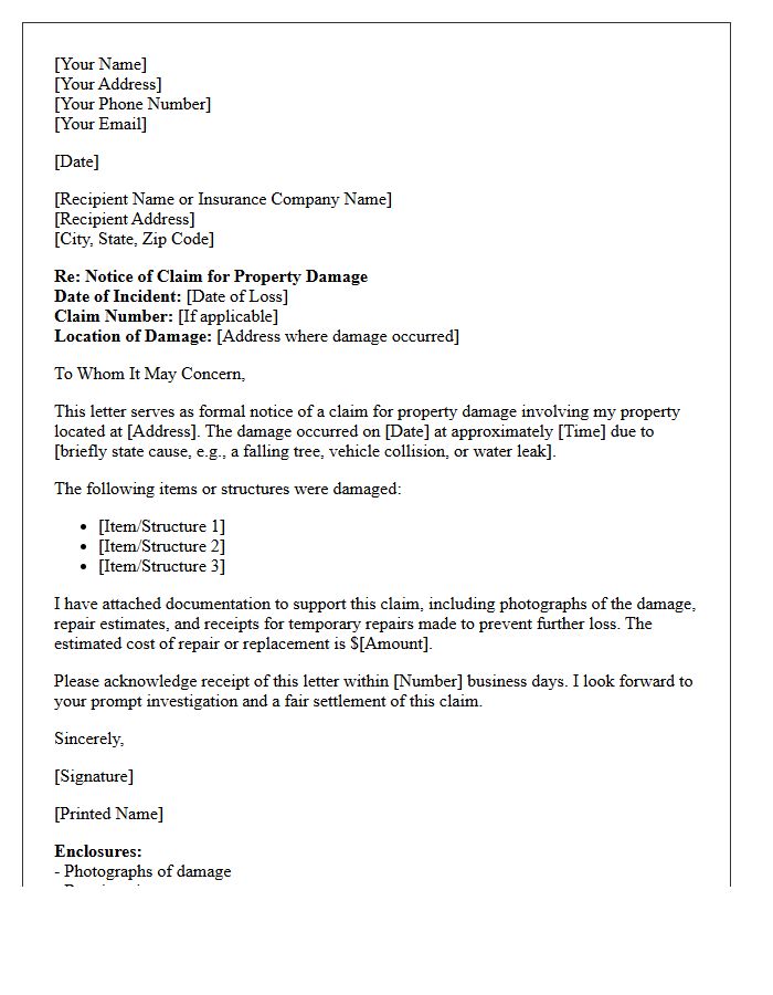 Property Damage Notice of Claim Letter
