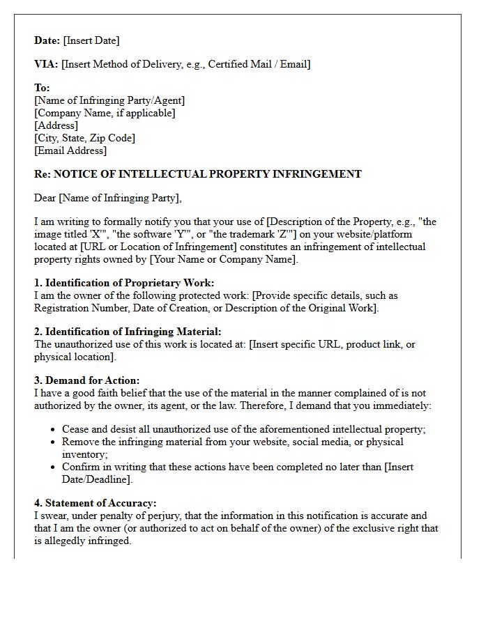 Intellectual Property Infringement Notice of Claim Letter