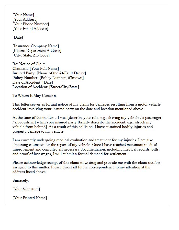 Motor Vehicle Accident Notice of Claim Letter