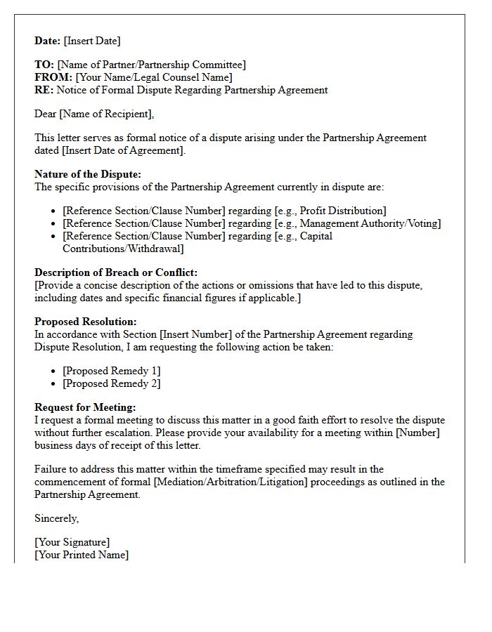 Law Firm Partnership Agreement Dispute Letter