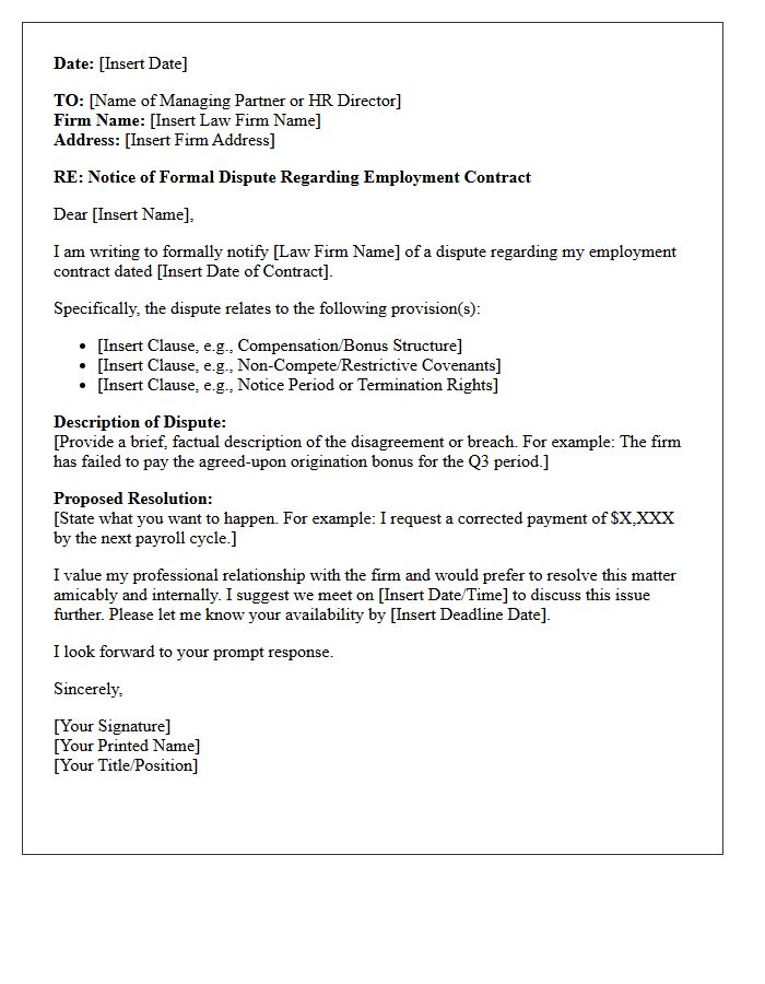 Law Firm Employment Contract Dispute Letter