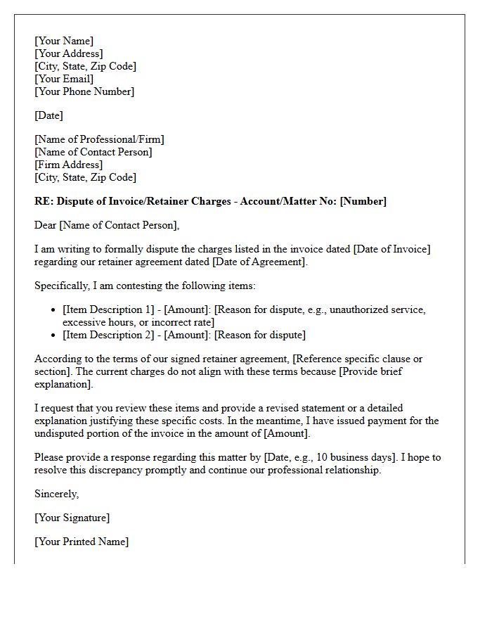 Client Retainer Agreement Dispute Letter
