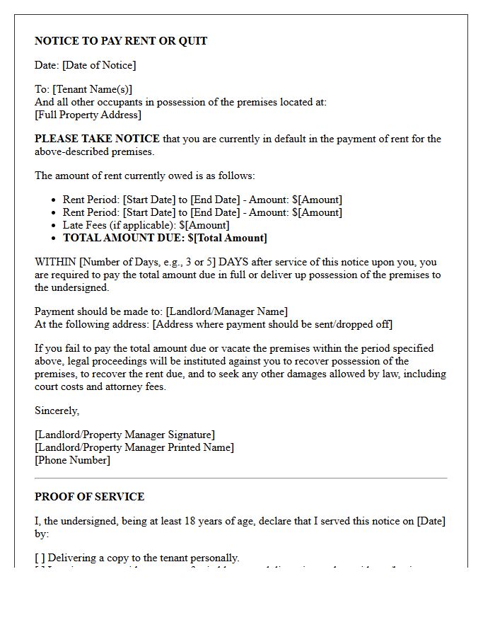 Notice to Pay Rent or Quit Eviction Letter