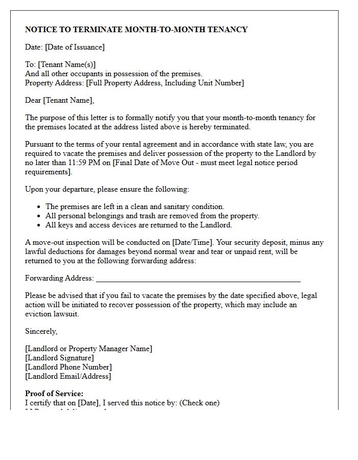Month-to-Month Tenancy Termination Eviction Letter