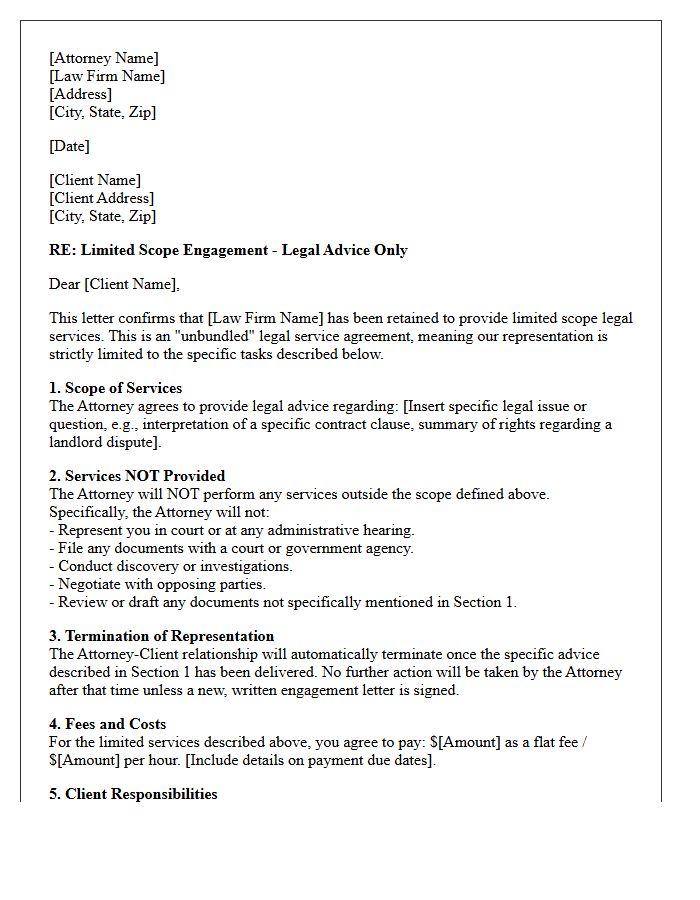 Legal Advice Only Unbundled Engagement Letter