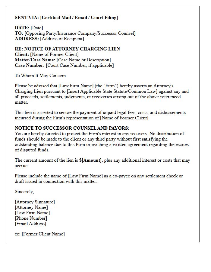 Notice of Attorney Charging Lien Letter