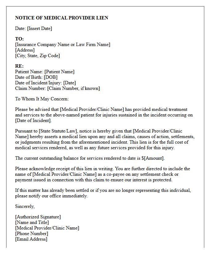 Notice of Medical Provider Lien Letter