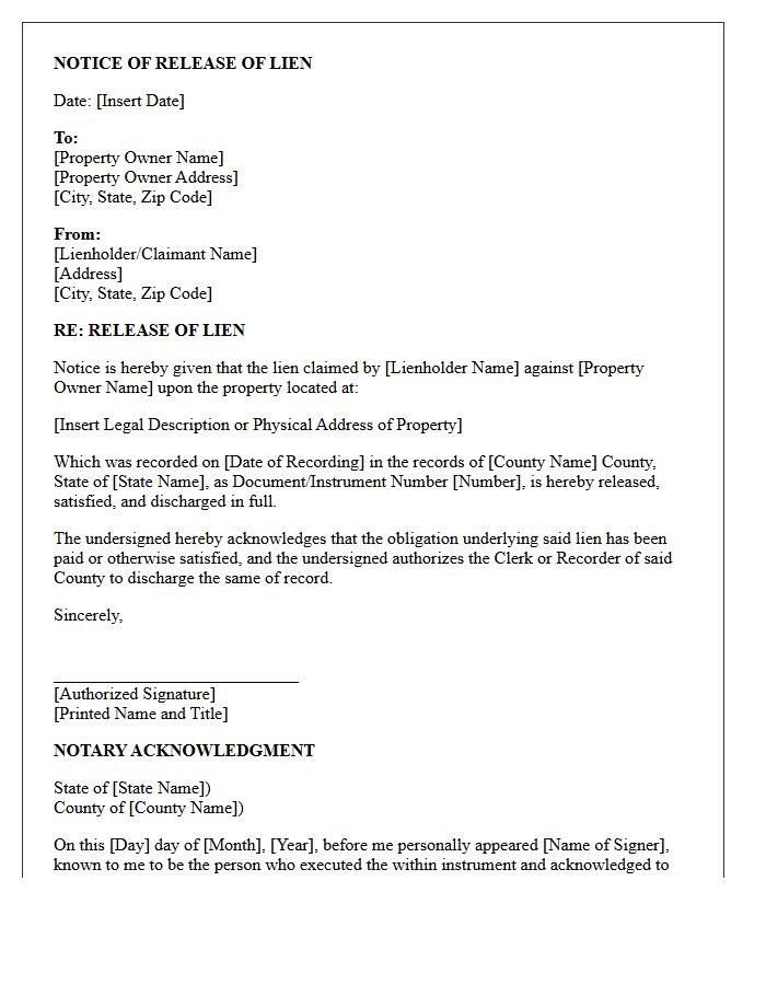 Notice of Release of Lien Letter