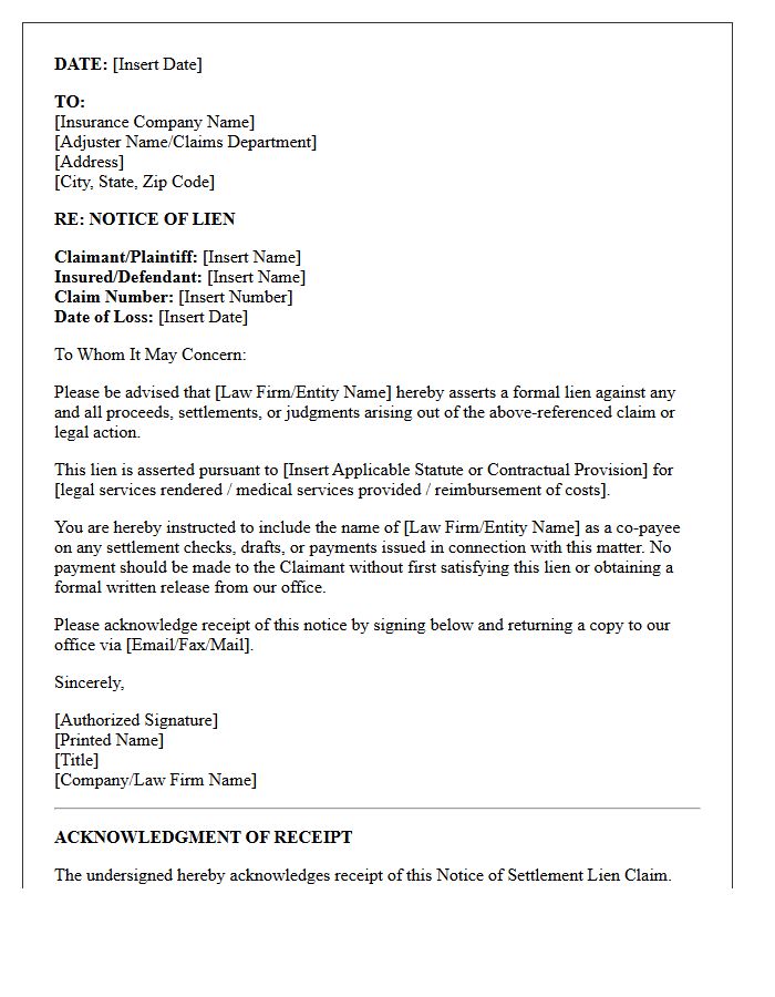 Notice of Settlement Lien Claim Letter