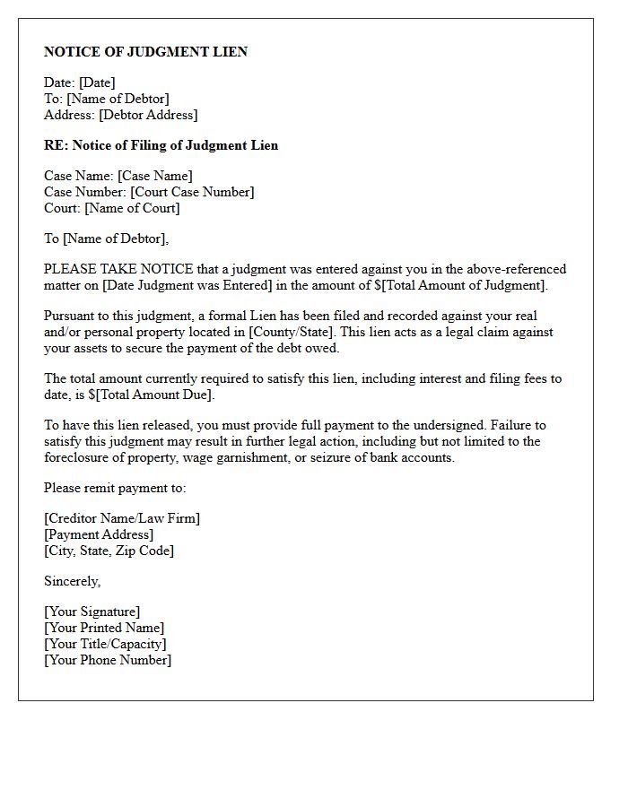 Notice of Judgment Lien Letter