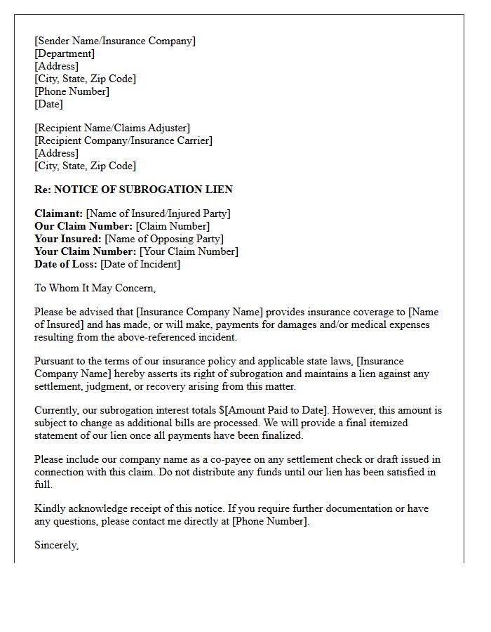 Notice of Subrogation Lien Letter