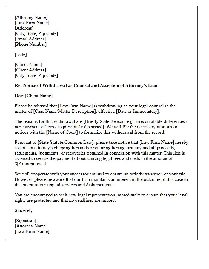 Notice of Withdrawal and Lien Assertion Letter