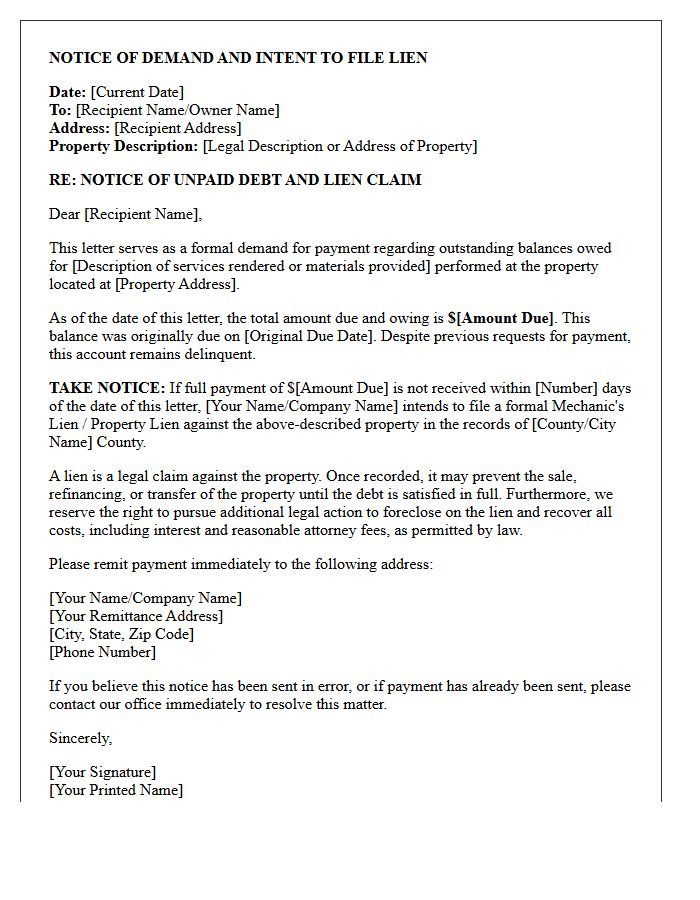 Notice of Demand and Lien Letter