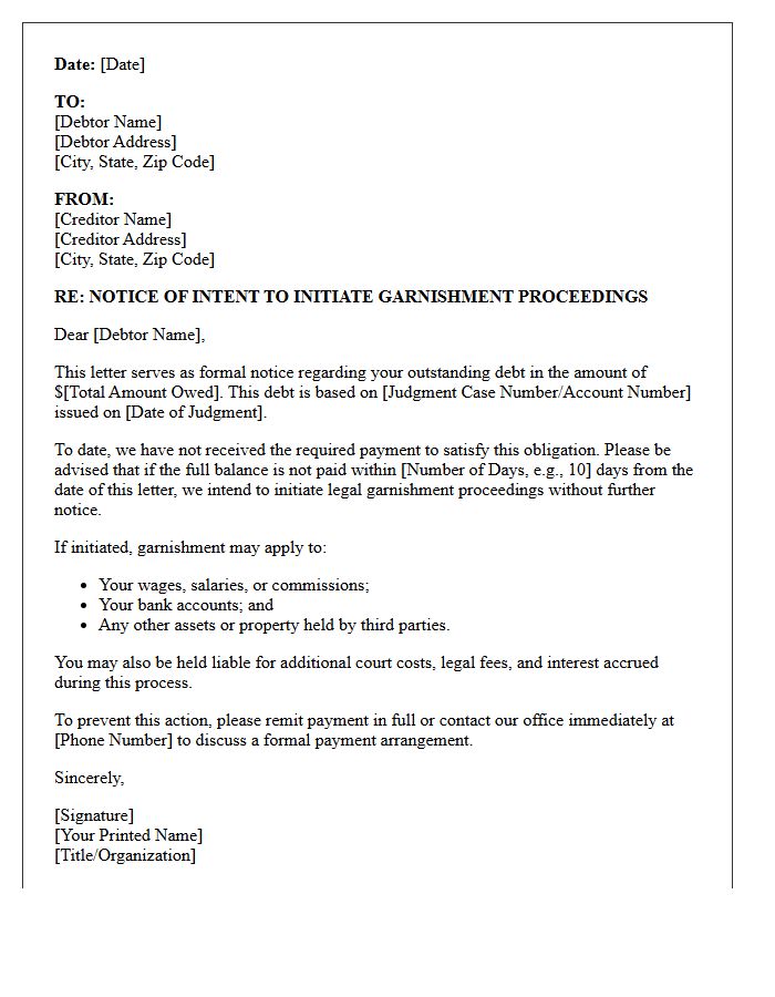 Notice of Intent to Garnish Demand Letter