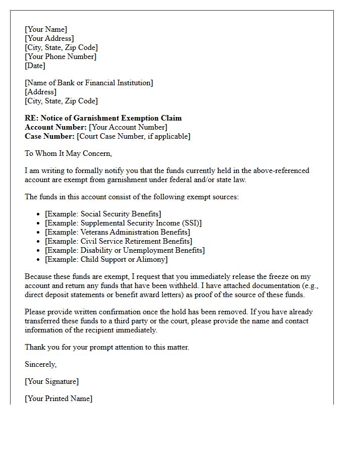 Notice of Garnishment Exemption Claim Letter