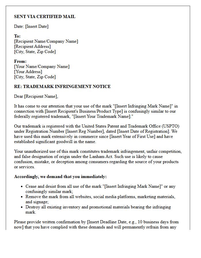 Formal Cease and Desist Trademark Letter