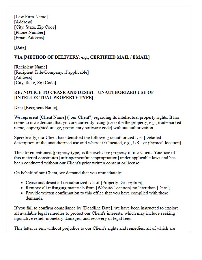 Law Firm Notice of Unauthorized Use Letter