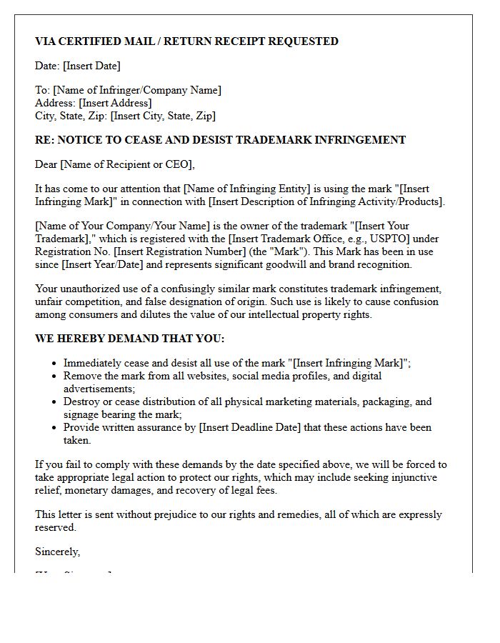 Demand for Trademark Infringement Cessation Letter