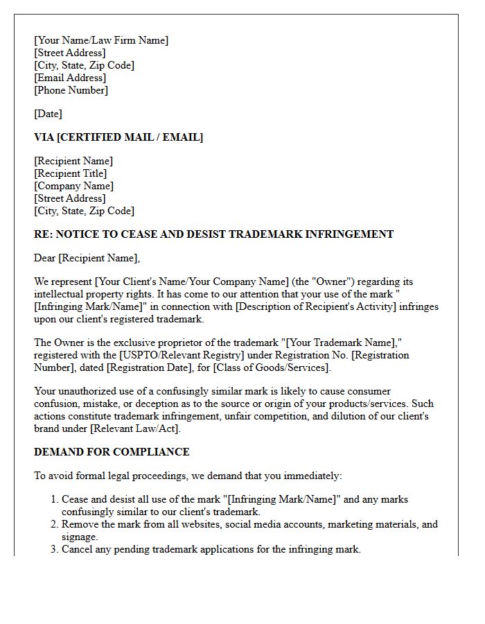 Legal Demand for Trademark Compliance Letter