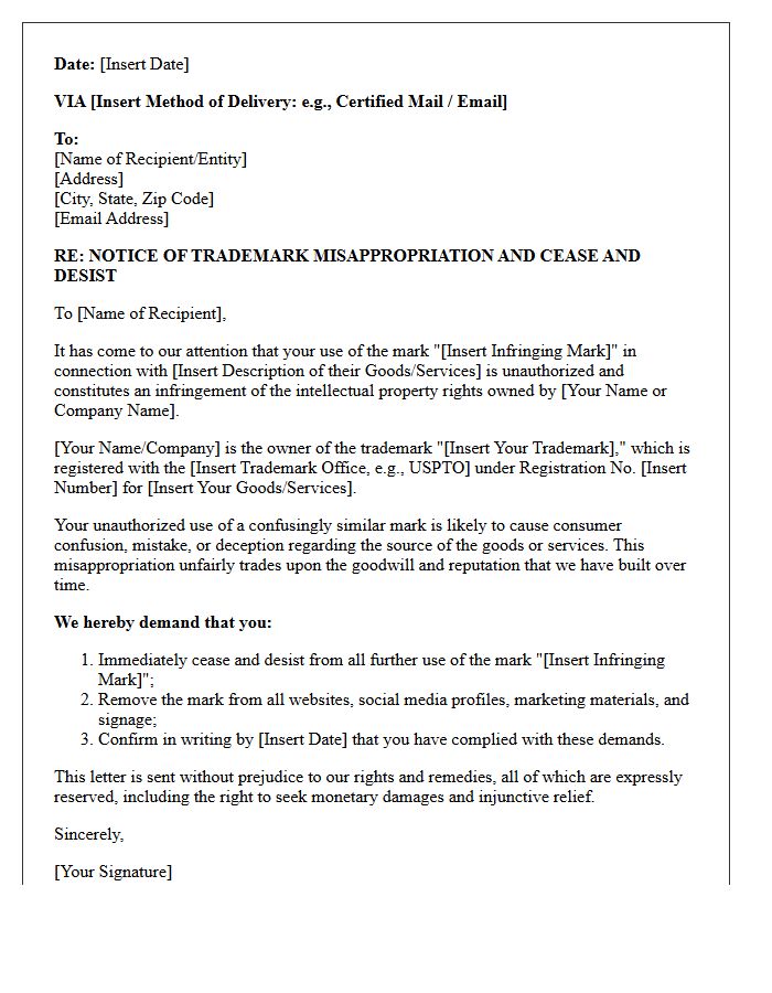 Notification of Trademark Misappropriation Letter
