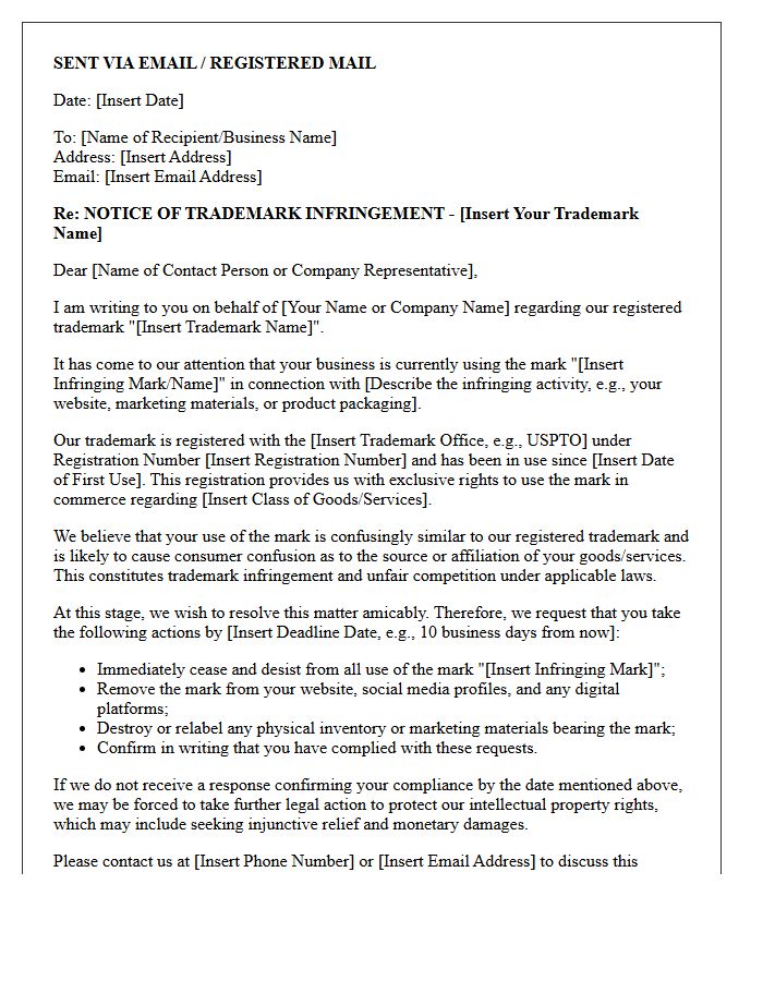 Preliminary Trademark Infringement Notice Letter