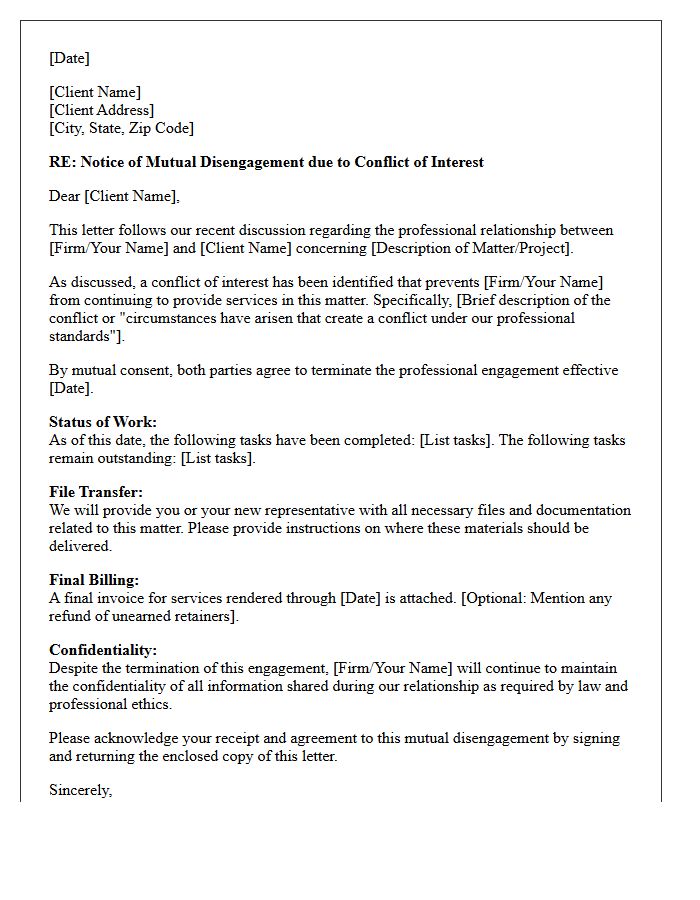 Mutual Consent Conflict of Interest Disengagement Letter