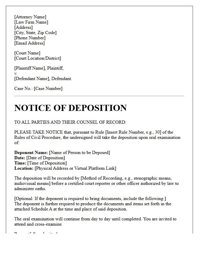 Standard Notice of Deposition Letter
