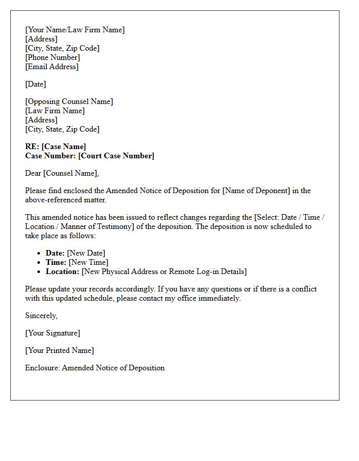 Amended Notice of Deposition Letter
