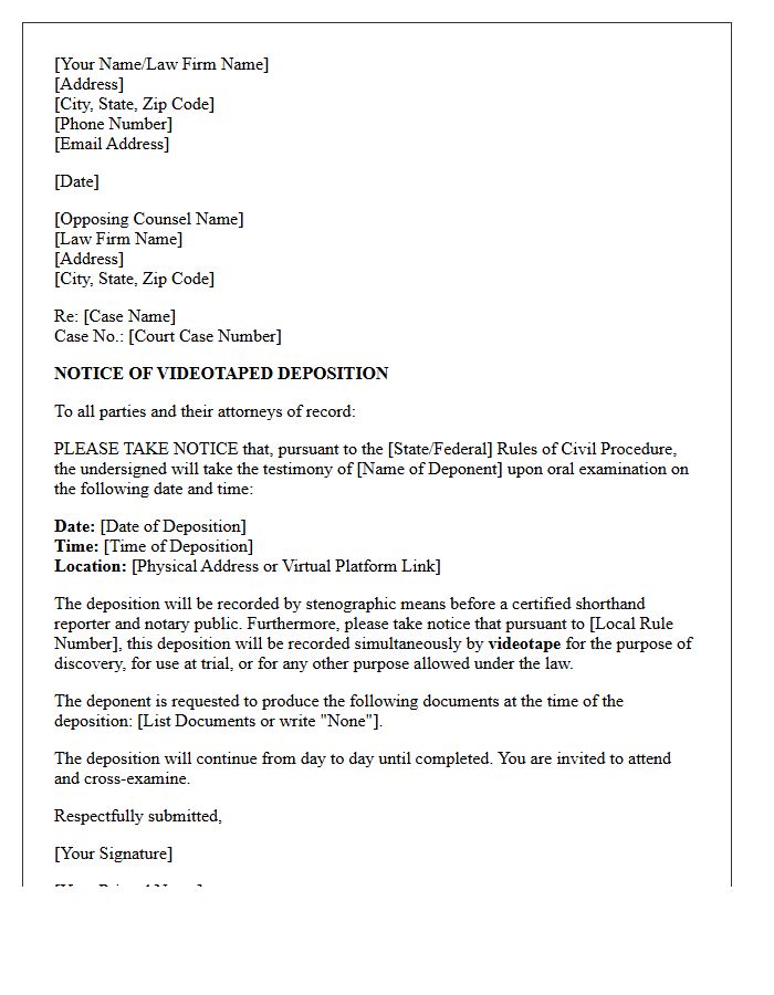 Videotaped Notice of Deposition Letter