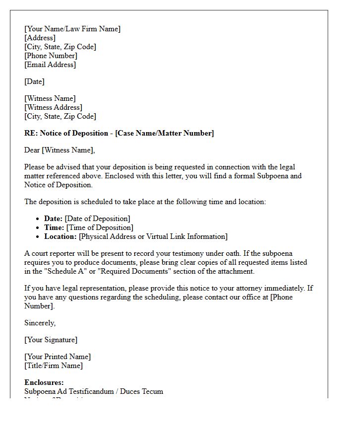 Third-Party Witness Notice of Deposition Letter